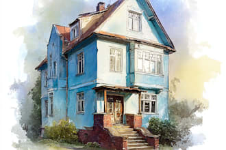 draw house illustration watercolor style