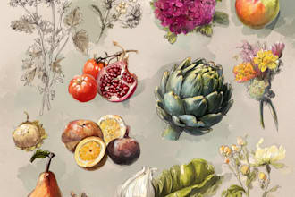 draw realistic plants, vegetables, fruits