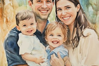 custom watercolor family portrait from photo