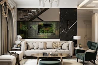 redesign classic reception, hotel living space render, cgi interior luxury revit