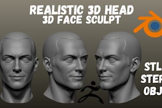 sculpt realistic 3d head 3d bust model, 3d face model for 3d printing