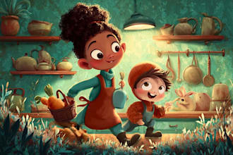 draw children book illustration and 3d children book illustrations