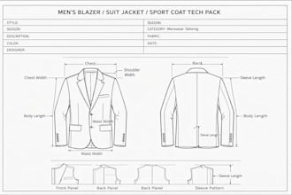 design menswear streetwear and activewear tech pack for hoodie,tshirt, tracksuit