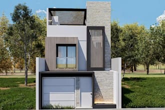 create quality 3d narrow lot house render family or any modern residential home