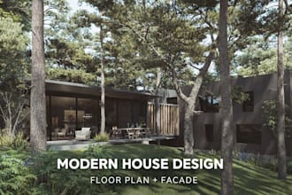 design a modern house floor plan and facade