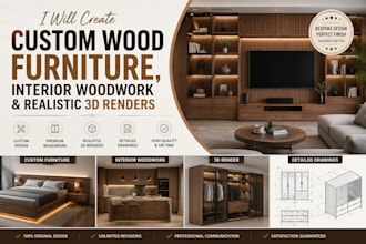 create custom wood furniture, interior woodwork and realistic 3d render