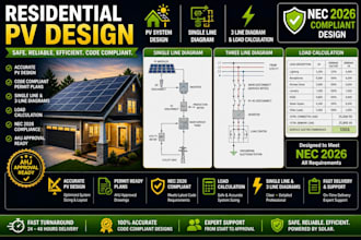 do residential solar pv design, sld, 3ld, and load calculation solar permit plan
