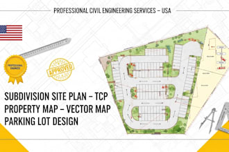 subdivision site plan and tcp, property map, vector map parking lot in usa