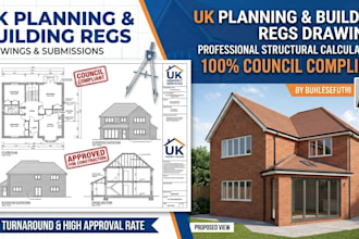 draw uk planning permissions building regulations and structural calculations