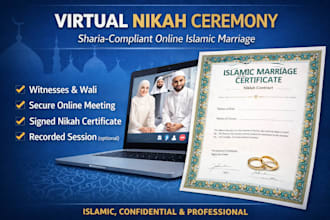 conduct a sharia compliant virtual nikah ceremony with islamic certificate