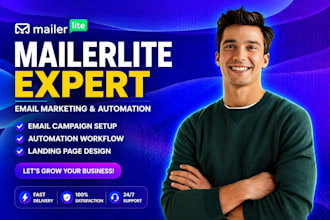 setup mailerlite email marketing ,emali automation,compaigns,landing page design