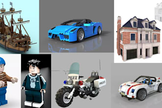 custom lego technic bike, ship, car, house, toys, minifigure with xml part list