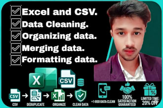 excel and CSV data cleaning, organizing, merging and format