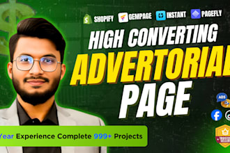 build high converting shopify advertorial landing page for facebook, tiktok ads