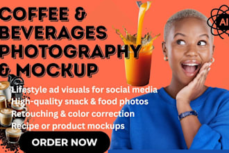 create stunning coffee or beverages photography and mockup for ur brand with ai