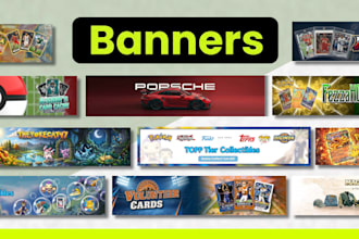design pokemon tcg store logo, banner, trainer card, trading card store