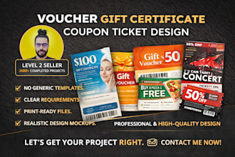 design professional rack card, voucher, gift certificate, coupon ticket