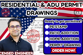 ca,tx,nc,la permit drawing for residential,adu permit plan,home,patio addition