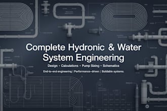 design complete hydronic, hot cold water systems with calculations and schematic