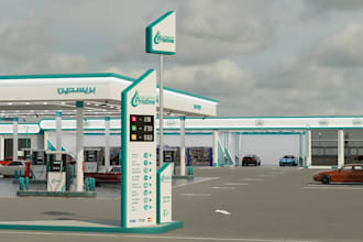revamp 3d gas station exterior, convenience store, automotive service, fuel pump