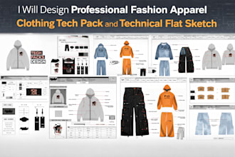 design professional fashion apparel clothing tech pack and technical flat sketch