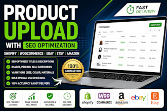 upload shopify, woocommerce, etsy and amazon products with SEO optimization