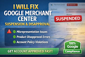 fix google merchant center suspension, misrepresentation and product disapproval