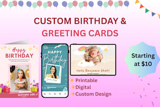 create printable and digital birthday greeting card design