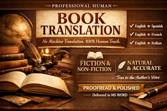translate spanish, english, french and italian books, novel with native fluency