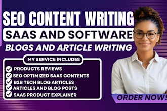 write SEO saas blog content for b2b tech, ai, and software brands