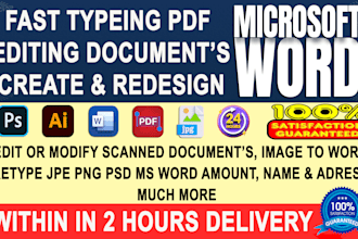edit, modify, fast typing page retype scanned documents or handwritten ms word