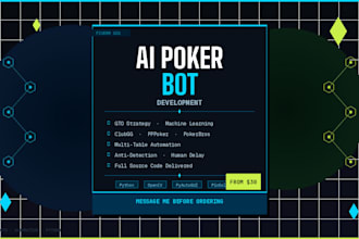 develop poker ai bot, igaming website, chess ai bot, python bot gto strategy