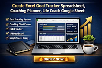 create excel goal tracker spreadsheet, coaching planner, life coach google sheet