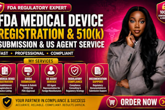 fda 510k submission documentation and  US agent service for medical device