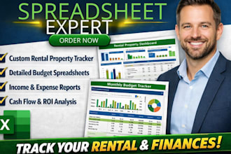 custom excel spreadsheet template, budget tracker or rental property spreadsheet