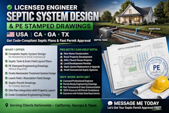 licensed engineer for septic system design and pe stamped drawing USA ca ga tx