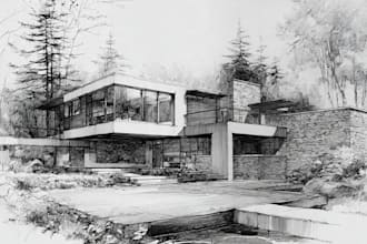 create a high quality architectural hand drawn sketch