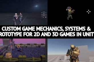 script custom game mechanics, system, prototype for 2d, 3d games in unity