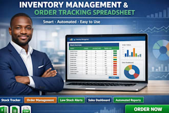 design inventory management sheet, order tracking spreadsheet, inventory tracker