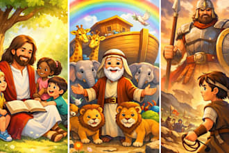 illustrate christian childrens storybooks with bible themed artwork and cover