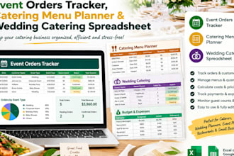 create event orders tracker, catering menu planner, wedding catering spreadsheet