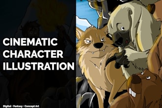 create a cinematic scene illustration with expressive storytelling