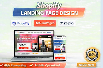 design shopify landing page with pagefly, gempage replo advertorial listicle