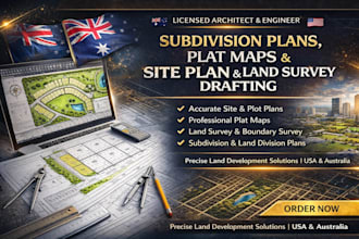 prepare subdivision plans, plat maps, site plans, land survey drawings, pe stamp
