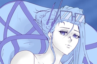 draw a monochrome original character illustration