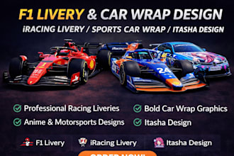 design f1 livery, sports car wrap, itasha design car, iracing livery design
