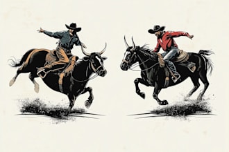 do western bull and horse rodeo logo