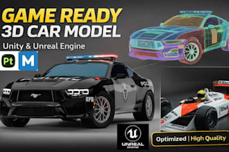 create game ready 3d car model police, vehicle car design sport for unity or ue5