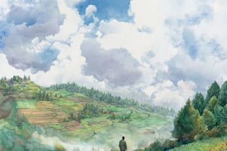 draw a watercolor landscape illustration