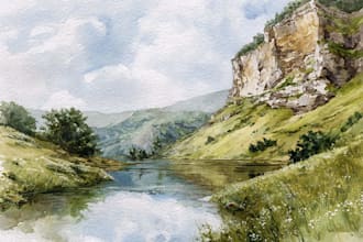 draw a watercolor landscape illustration